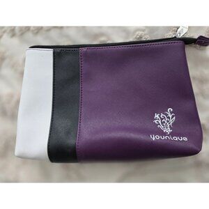New Younique Purple/Black/White Cosmetic Bag Makeup Pouch 8"x4" Satin Interior